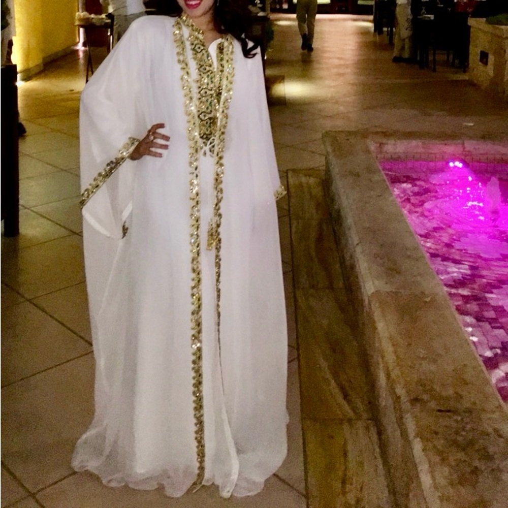 Elegant White and Gold Embroidered Dress